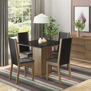 Conjunto de Comedor con Encimera Vidrio 4 Sillas Marrón/Negro Moscou Madesa