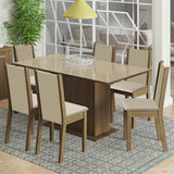 Comedor Moscú Plus Mesa Encimera de Vidrio con 6 Sillas Marrón/Crema/Sintético Beige