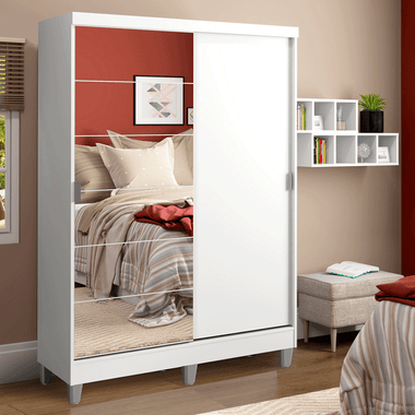 Clóset Soltero 119 cm 2 Puertas Corredizas Con 1 Espejo Blanco Luke Madesa