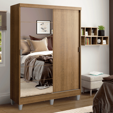 Clóset Soltero 119 cm 2 Puertas Corredizas Con 1 Espejo Marrón Luke Madesa