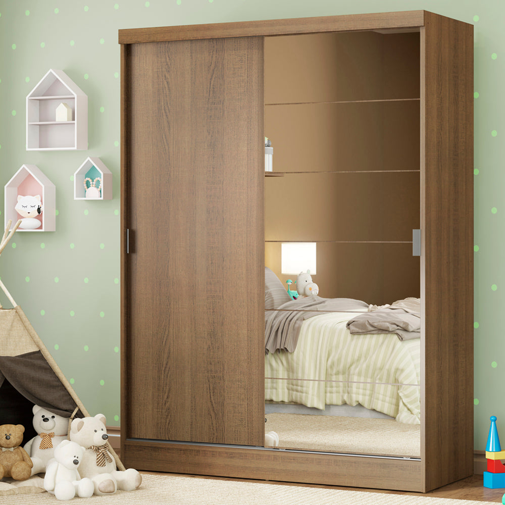 Clóset Infantil 119 cm 2 Puertas Corredizas Con 1 Espejo Marrón Nick Madesa