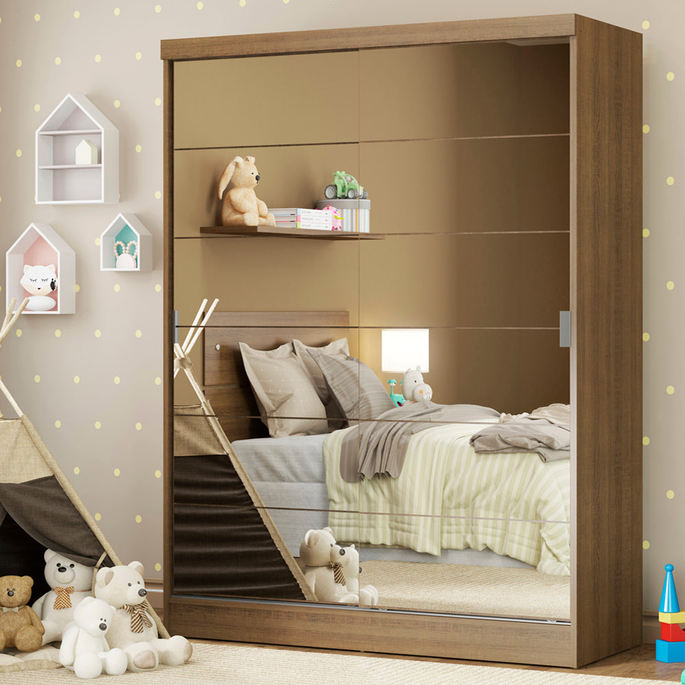 Clóset Infantil 119 cm 2 Puertas Corredizas Con 2 Espejos Marrón Nick Madesa