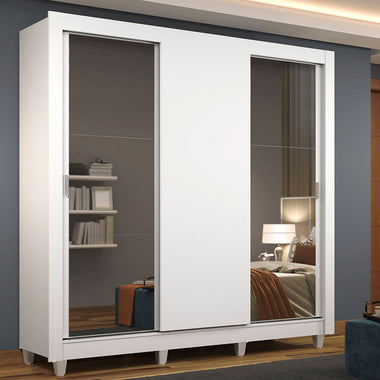 Clóset Matrimonial 170 cm 3 Puertas Corredizas Con 2 Espejos Blanco Monaco Madesa