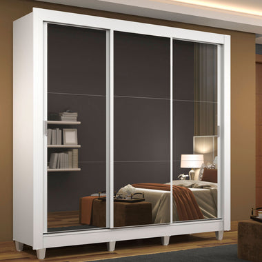 Clóset Matrimonial 170 cm 3 Puertas Corredizas Con 3 Espejos Blanco Monaco Madesa