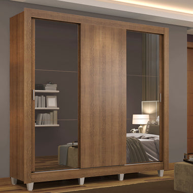 Clóset Matrimonial 170 cm 3 Puertas Corredizas Con 2 Espejos Marrón Monaco Madesa