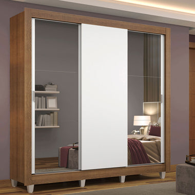 Clóset Matrimonial 170 cm 3 Puertas Corredizas Con 2 Espejos Marrón/Blanco Monaco Madesa