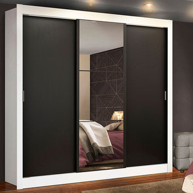 Clóset Matrimonial 170 cm 3 Puertas Corredizas Con 1 Espejo Blanco/Negro Monaco Madesa