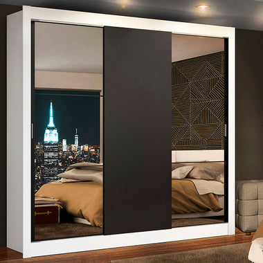 Clóset Matrimonial 170 cm 3 Puertas Corredizas Con 2 Espejos Blanco/Negro Monaco Madesa