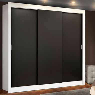 Clóset Matrimonial 170 cm 3 Puertas Corredizas 2 Cajones Blanco/Negro Lyon Madesa