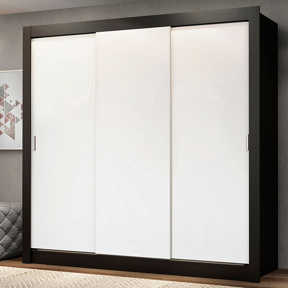 Clóset Matrimonial 170 cm 3 Puertas Corredizas Negro/Blanco Monaco Madesa