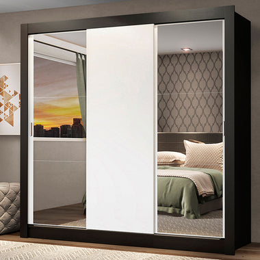 Clóset Matrimonial 170 cm 3 Puertas Corredizas Con 2 Espejos Negro/Blanco Monaco Madesa