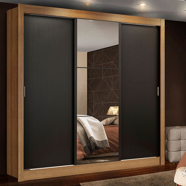 Clóset Matrimonial 170 cm 3 Puertas Corredizas Con 1 Espejo Marrón/Negro Monaco Madesa