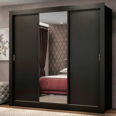 Clóset Matrimonial 170 cm 3 Puertas Corredizas Con 1 Espejo Negro Monaco Madesa