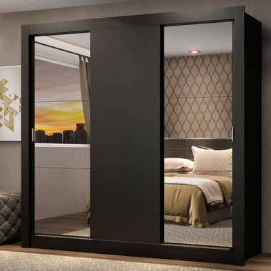 Clóset Matrimonial 170 cm 3 Puertas Corredizas Con 2 Espejos Negro Monaco Madesa