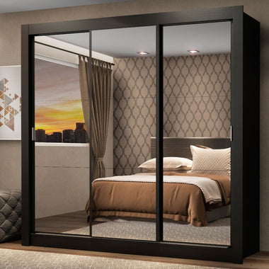 Clóset Matrimonial 170 cm 3 Puertas Corredizas Con 3 Espejos Negro Monaco Madesa