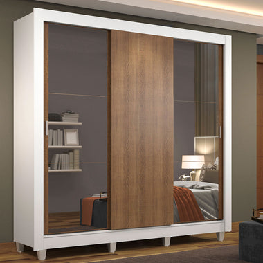 Clóset Matrimonial 170 cm 3 Puertas Corredizas Con 2 Espejos Blanco/Marrón Monaco Madesa