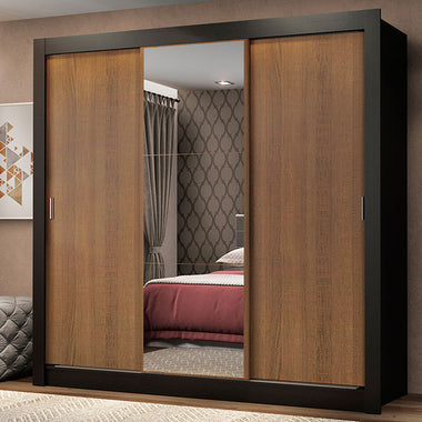Clóset Matrimonial 170 cm 3 Puertas Corredizas Con 1 Espejo Negro/Marrón Monaco Madesa