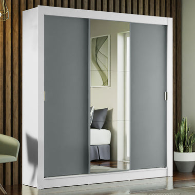 Clóset Matrimonial 170 cm 3 Puertas Corredizas Con 1 Espejo Negro/Gris Nobre Madesa