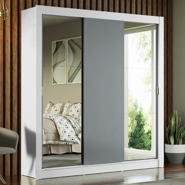 Clóset Matrimonial 170 cm 3 Puertas Corredizas Con 2 Espejos Blanco/Gris Monaco Madesa