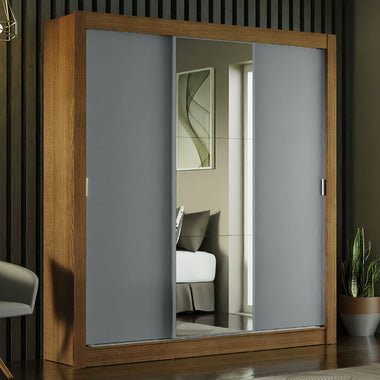 Clóset Matrimonial 170 cm 3 Puertas Corredizas Con 1 Espejo Marrón/Gris Monaco Madesa