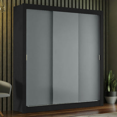Clóset Matrimonial 170 cm 3 Puertas Corredizas Negro/Gris Monaco Madesa