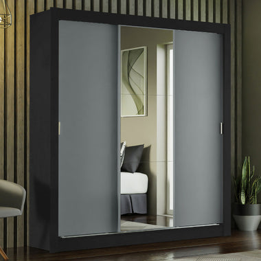 Clóset Matrimonial 170 cm 3 Puertas Corredizas Con 1 Espejo Negro/Gris Monaco Madesa