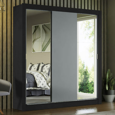 Clóset Matrimonial 170 cm 3 Puertas Corredizas Con 2 Espejos Negro/Gris Monaco Madesa