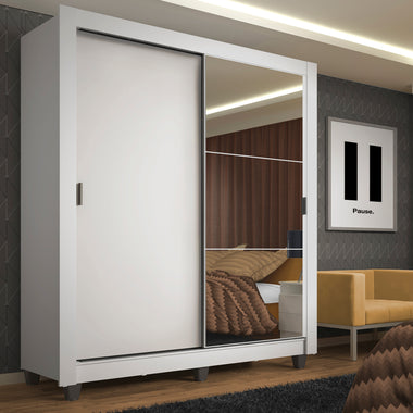 Clóset Soltero 117 cm 2 Puertas Corredizas Con 1 Espejo Blanco Denver Madesa