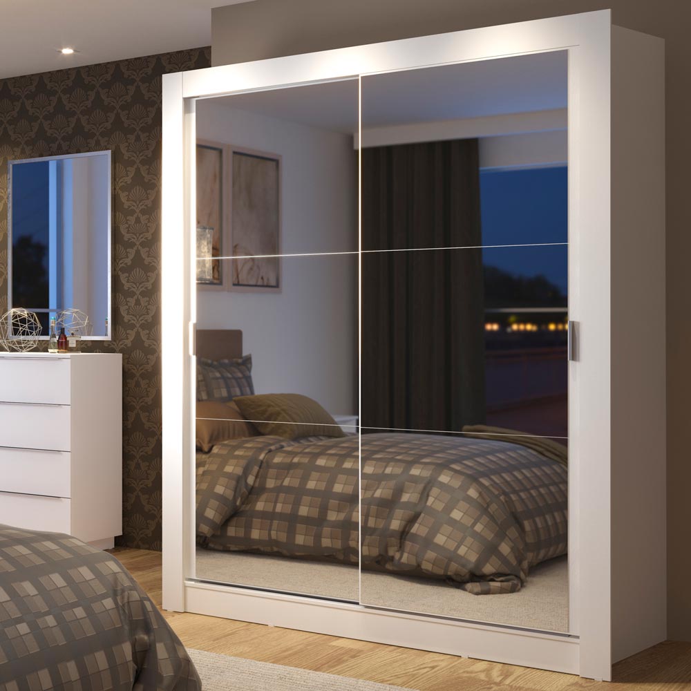Clóset Individual Madesa Dallas Plus 2 Puertas Corredizas de Espejo 4 Cajones Blanco