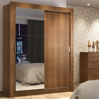 Clóset Soltero 117 cm 2 Puertas Corredizas Con 1 Espejo Marrón Denver Madesa