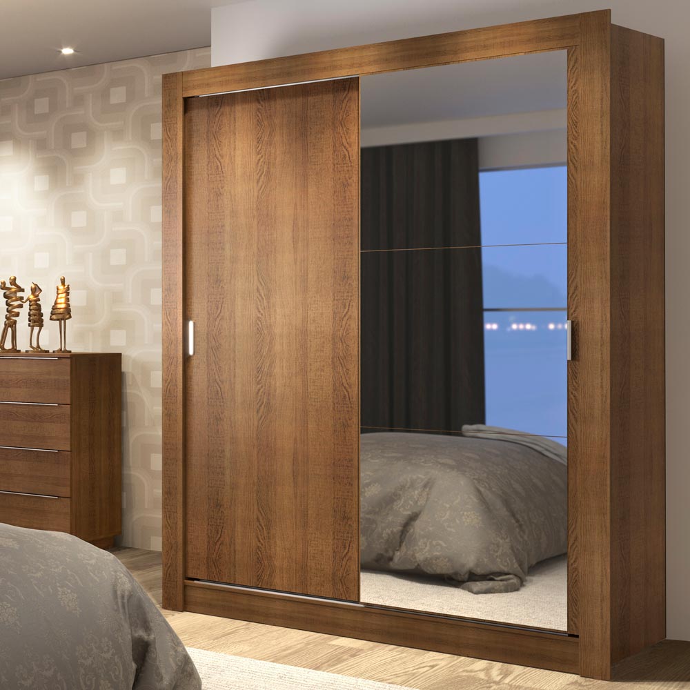 Clóset Soltero 117 cm 2 Puertas Corredizas Con 1 Espejo 4 Cajones Marrón Dallas Madesa