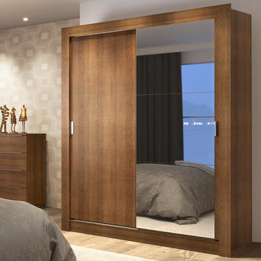 Clóset Soltero 117 cm 2 Puertas Corredizas Con 1 Espejo 4 Cajones Marrón Dallas Madesa