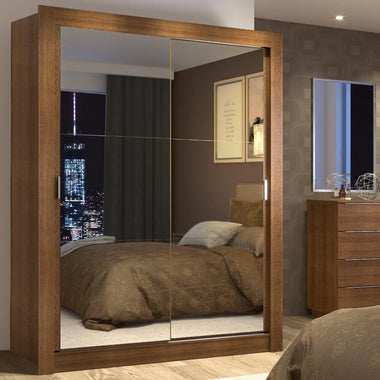 Clóset Soltero 117 cm 2 Puertas Corredizas Con 2 Espejos Marrón Denver Madesa