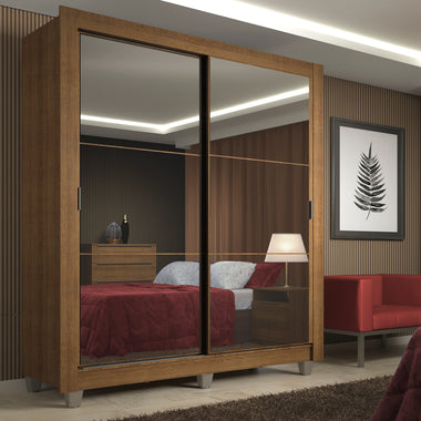 Clóset Soltero 117 cm 2 Puertas Corredizas Con 2 Espejos Marrón Denver Madesa