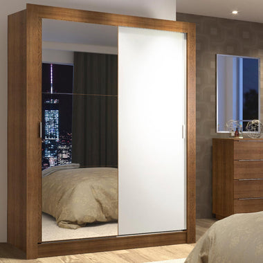 Clóset Soltero 117 cm 2 Puertas Corredizas Con 1 Espejo Marrón/Blanco Denver Madesa