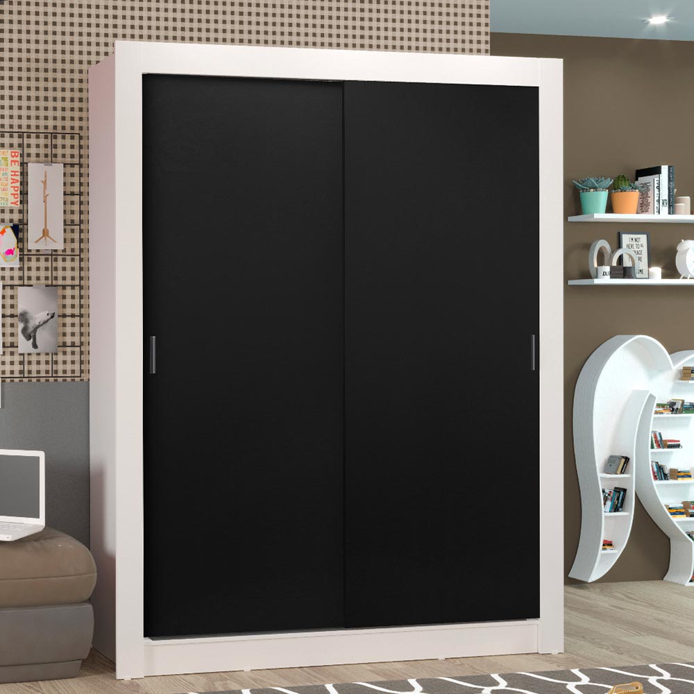 Clóset Soltero 117 cm 2 Puertas Corredizas Blanco/Negro Denver Madesa
