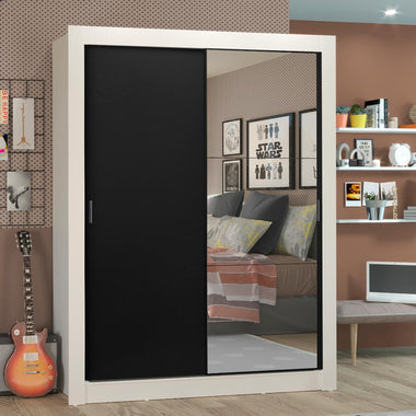 Clóset Soltero 117 cm 2 Puertas Corredizas Con 1 Espejo Blanco/Negro Denver Madesa
