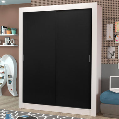 Clóset Soltero 117 cm 2 Puertas Corredizas 4 Cajones Blanco/Negro Dallas Madesa