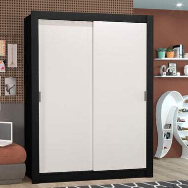 Clóset Soltero 117 cm 2 Puertas Corredizas Negro/Blanco Denver Madesa