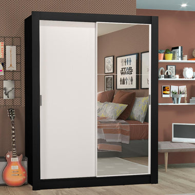 Clóset Soltero 117 cm 2 Puertas Corredizas Con 1 Espejo Negro Denver Madesa