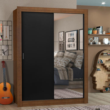 Clóset Soltero 117 cm 2 Puertas Corredizas Con 1 Espejo Marrón/Negro Denver Madesa