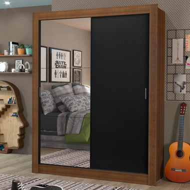 Clóset Soltero 117 cm 2 Puertas Corredizas Con 1 Espejo 4 Cajones Marrón/Negro Dallas Madesa