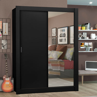 Clóset Soltero 117 cm 2 Puertas Corredizas Con 1 Espejo Negro Denver Madesa