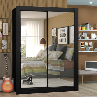 Clóset Soltero 117 cm 2 Puertas Corredizas Con 2 Espejos Negro Denver Madesa