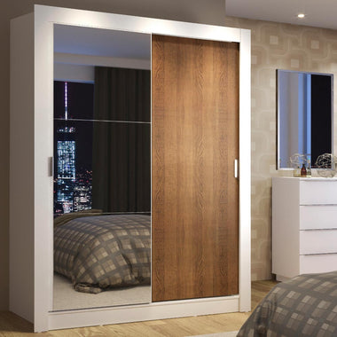 Clóset Soltero 117 cm 2 Puertas Corredizas Con 1 Espejo Blanco/Marrón Denver Madesa