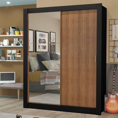 Clóset Soltero 117 cm 2 Puertas Corredizas Con 1 Espejo 4 Cajones Negro/Marrón Dallas Madesa