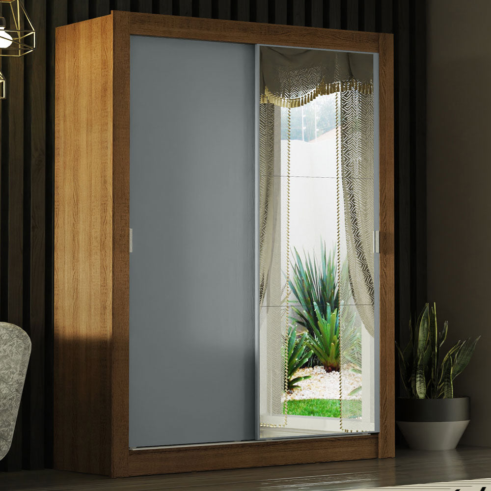 Clóset Soltero Denver 2 Puertas Corredizas con Espejo Marrón/Gris