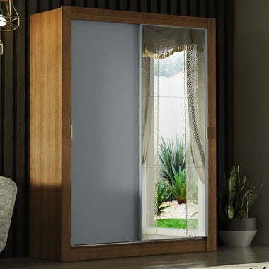 Clóset Soltero 117 cm 2 Puertas Corredizas Con 1 Espejo Marrón/Gris Denver Madesa