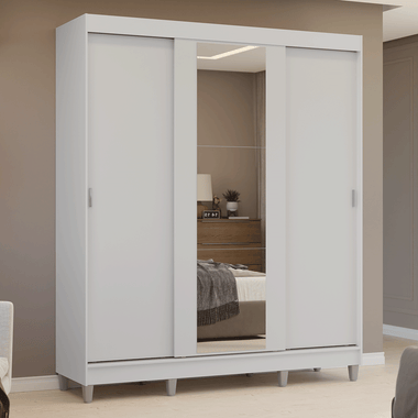 Clóset Matrimonial 180 cm 3 Puertas Corredizas Con 1 Espejo Blanco Reno Madesa