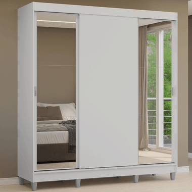 Clóset Matrimonial 180 cm 3 Puertas Corredizas Con 2 Espejos Blanco Reno Madesa